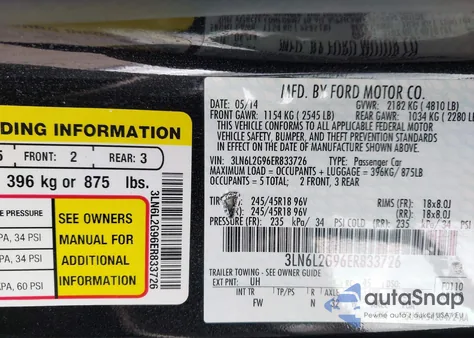 2014 Lincoln Mkz z USA, uszkodzony, nr VIN 3LN6L2G96ER833726